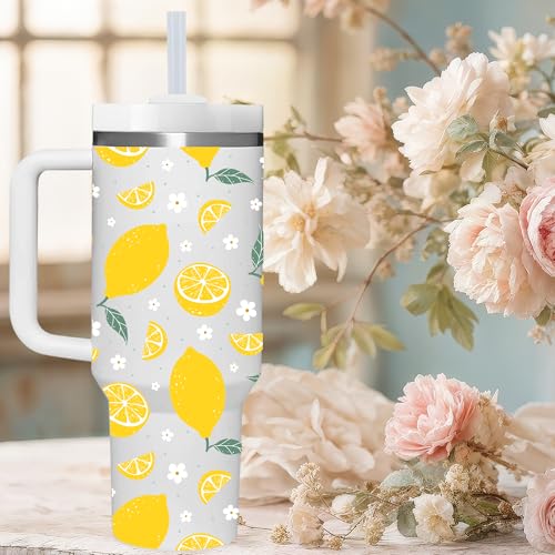 AMZUShome Lemon Gifts.40oz Lemon Tumbler with Handle.Lemon Lover Cup Gift.Birthday Christmas Lemons Tumblers Gift for Women Men. - style: Lemon