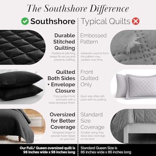 Southshore Fine Living, Inc. Quilts Queen Size Sets, Full Quilt Bedding Set, Pet Hair Resistant Bedding Coverlet Queen Size, Full Size Quilt, Microfiber Bedspread with 2 Pillow Shams, Black Quilts - color: 09 - Black, size: Full / Queen