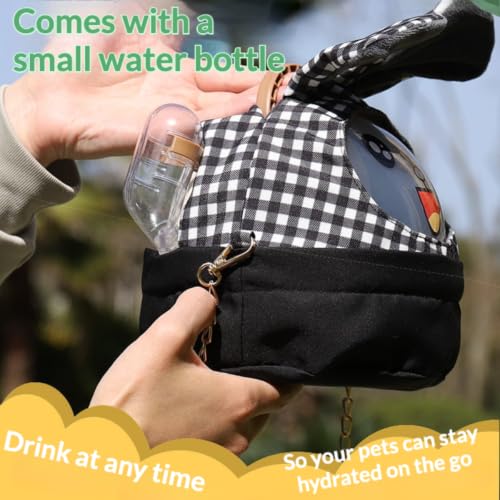 Hamster Carrier with Water Bottle Sugar Glider Travel Bag for Pet (Blue) | Portable 180° open clear habitat includes 2oz drinker chain strap cozy pad & cute cover escape-proof lock for safe outing - color: Blue