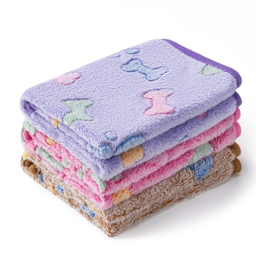 1 Pack 3 Blankets for Dog Puppy Cat (Small 23x16'', Purple, Pink, Brown) | Super Soft Fluffy Premium Fleece Pet Blanket Flannel Paw Printed Throw - color: Purple, Pink, Brown, size: 23x16 inch(Pack of 3)