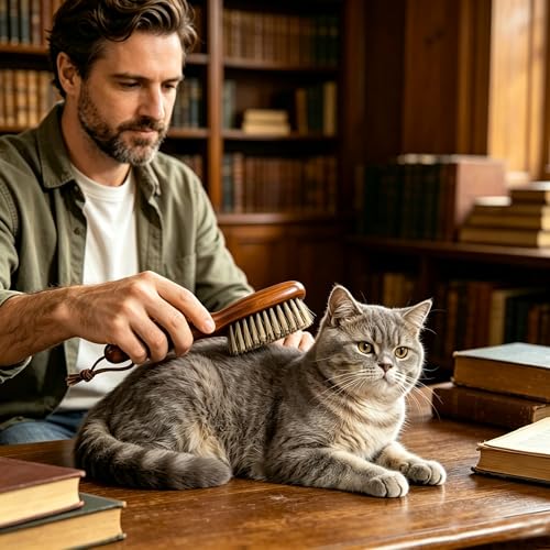 Boar Bristle Cat Hair Brush,Gentle Grooming Brush for Short Haired Cats, Kittens, Small Dogs, Rabbit, Furry Pets Soft Natural Bristles Pet Brush with Wooden Handle for Sensitive Skin