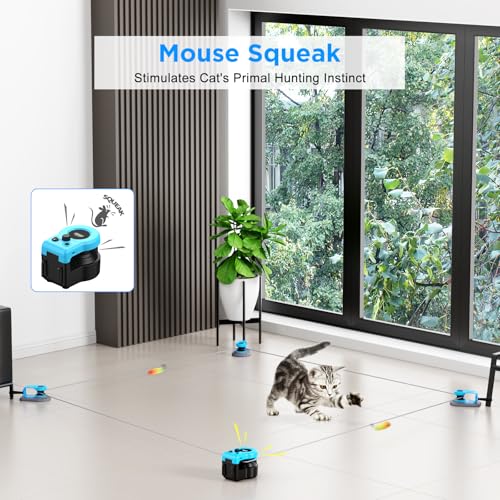 Interactive Cat Toy for Indoor Cats, Auto/Remote Control DIY Cat Mouse Hunting Treadmill Keep Bored Kitten Puppy Entertained to Chase, Feather Toy to Exercise-Sky Blue - color: Sky Blue