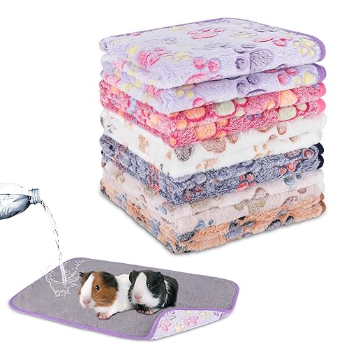 YUEPET 3 Pack Waterproof Guinea Pig Blankets, Fleece Cage Liners, M | Guinea Pig Fleece Cage Liners, Waterproof Backing, Machine Washable, Soft Fleece bunny blanket, 35 x 24 in - color: Purple+blue+beige+white+pink+coffee, size: S-23"×16"