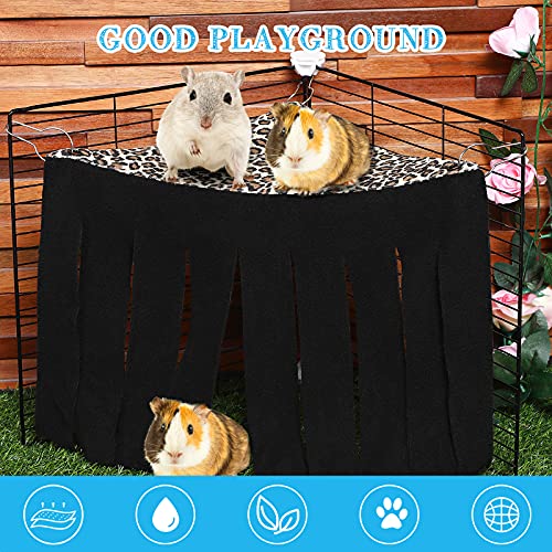 Shappy 2 Pcs Guinea Pig Hideout Hideaway Corner Fleece Toys Cage Accessories Cute Ferret Hammock for Ferrets Chinchillas Hedgehogs Small Pets(Brown with Blue, Black with Orange-Brown, Leopard)