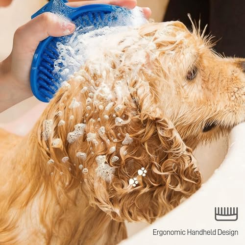 2-Pack Pet Grooming Bath Brush Set for Dogs & Cats, Soft Rubber Shampoo Massage Comb with Adjustable Ring Handle