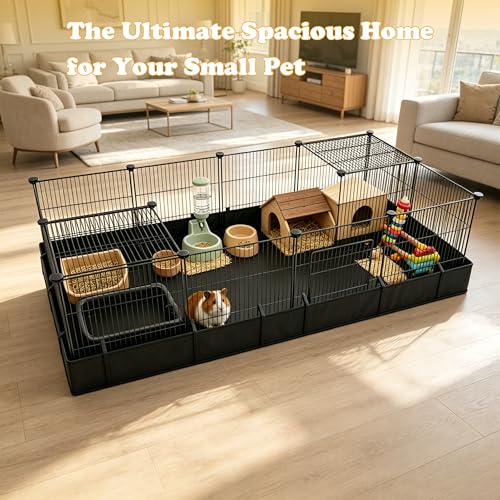 Xymoso DIY Guinea Pig Cages with Waterproof Canvas Bottom,16 Panels Small Animal Cage Pet Playpen with Door for Bunny Turtle Hedgehog,Indoor Metal Wire Yard Fence Outdoor