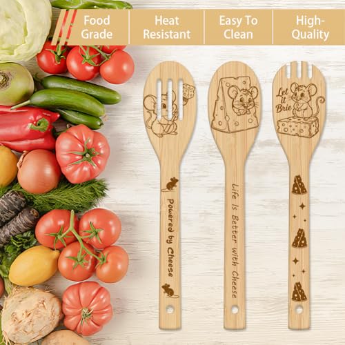 GLOBLELAND 6 Pcs Cartoon Mice Wooden Spoons Utensil Set Cheese Bamboo Carving Kitchen Cooking Utensils Cute Animals Wooden Engraved Cooking Spatula Set for Kitchen Fun House Warming Gift - color: Mice