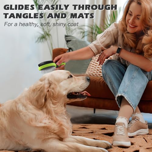 2PCS Pet Grooming Tools - Double-Sided Brush for Shedding and Bathing, Suitable for Short/Long Haired Dogs Cats and Horses, Deshedding Dog Brush, Mane & Tail Combs for Horses - Pet Supplies (Green) - color: Green