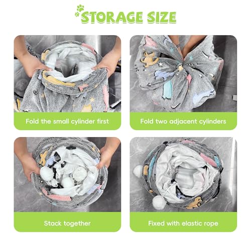 Cat Tunnels for Indoor Cats, Self-Luminous Cat Tunnel with Plush Ball, 3 Way Kitten Tunnel Collapsible, Cat Play Tunnel with Interactive Peephole for Large Cat, Puppy, Kitten - color: 59"-Self-Luminous