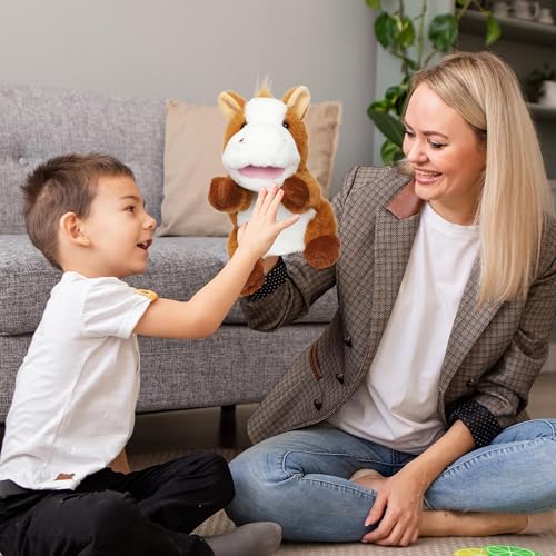 Easfan Horse Hand Puppet with Movable Mouth Plush Toy Gift for Kids 10" | Interactive storytelling, cute stuffed animal, creativity imagination, easter christmas birthday holiday gift, for toddlers - style: Horse