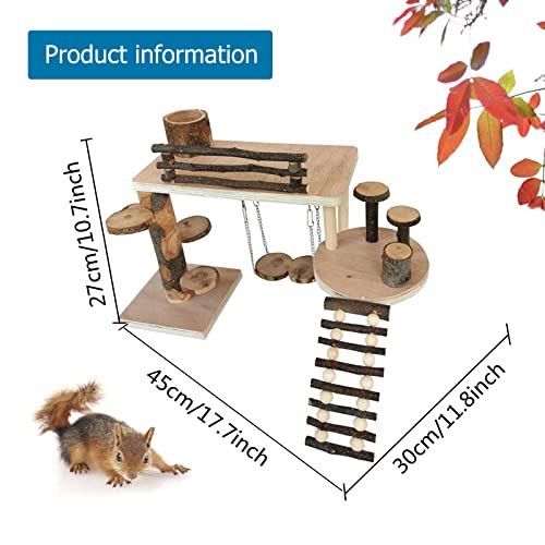 VolksRose Wooden Hamster Playground Platform, Hamster Climbing Toy, Natural Living Climb System, Small Animals Activity Set with Ladder Food Bowl Ramp Bridge for Mouse Gerbil Rat Chinchilla - color: #4