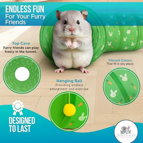 Tunnels with 3-Way Entrance - Cozy, Washable Guinea Pig Hideout - Interactive Cage Toys (Green) - color: Green
