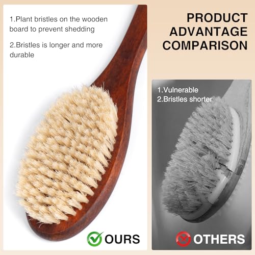 Wooden Bath Brush with Stiff Sisal Bristles Long Handle for Shower Back Scrubber Body Exfoliator, with Hook for Hanging (Stiff Sisal Hair) - color: Stiff Sisal Hair