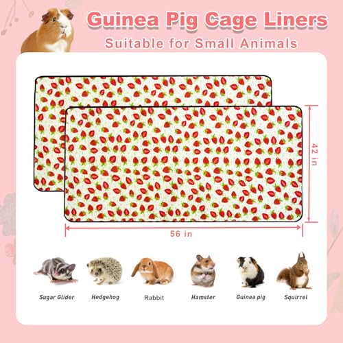 2 Pack Guinea Pig Cage Liners, 42"x 56" Washable Waterproof Bedding for Rabbit, Bunny, Hamster & Small Animals, Reusable Super Absorbent Pee Pads for C&C Cage, Strawberry Print - size: 42x56 inch 2pack