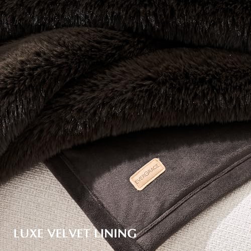 EVERGRACEHOME Faux Chinchilla Fur Throw Blanket, 60"x80", Espresso Mink | Luxury, Super Soft, 1220GSM, Fluffy Cozy Mink, Reversible Velvet Back, Warm Thick Heavy Winter Throw for Couch Bed, Gift - color: Espresso Mink, size: 60"x80"