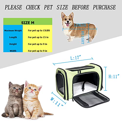 Soft Sided Carrier for Small Medium Cats Dogs,TSA Airline Approved Collapsible Travel Pet Carrier Medium Green - color: Green, size: Medium