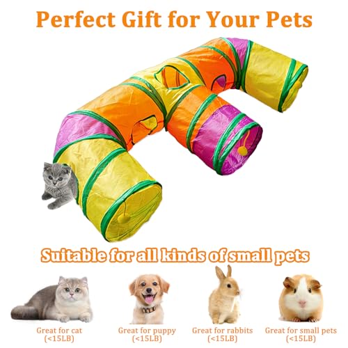 3 Way Collapsible Cat Tunnels with Interactive Ball, E Shape Folded Pet Tube Toy for Indoor Cats, Puppy, Kitty, Kitten, Rabbit - size: E Shape