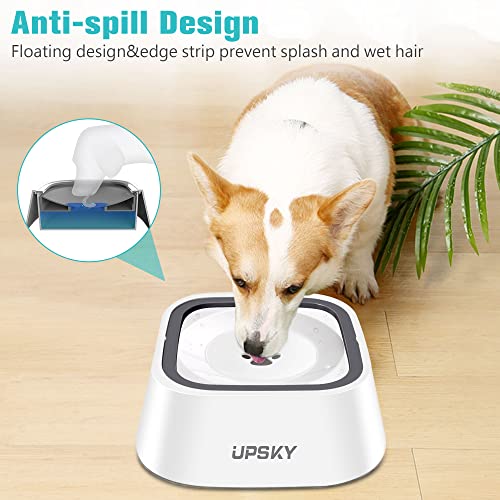 UPSKY 35oz No-Spill Pet Water Bowl, Slow Water Feeder for Dogs and Cats | Splash-Proof Bowls, Slow Drinking Pet Dish, Easy-Clean Dishwasher Safe, Portable For Travel - color: white