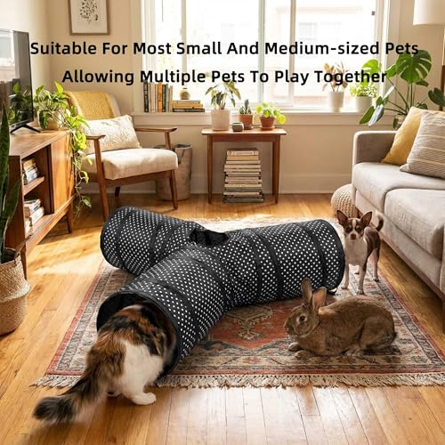 Cat Tunnel Collapsible, More Interactive Indoor Play Toy Tube for Cats & Kittens with Hanging Ball and Peekaboo Holes(Y) - size: Y