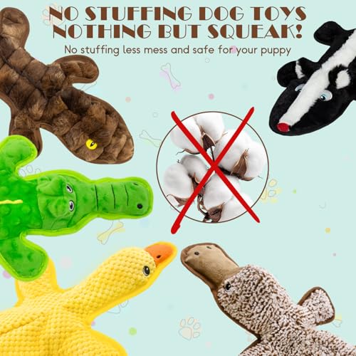 No Stuffing Dog Squeak Toys, 5 Pack Chew Toys for Small to Large Puppies | Durable Plush Puppy Teething Toys, Interactive to Keep Pets Busy, Toss Fetch Tug Play, Best Birthday Gift - color: Black, dark brown, green, yellow, coffee