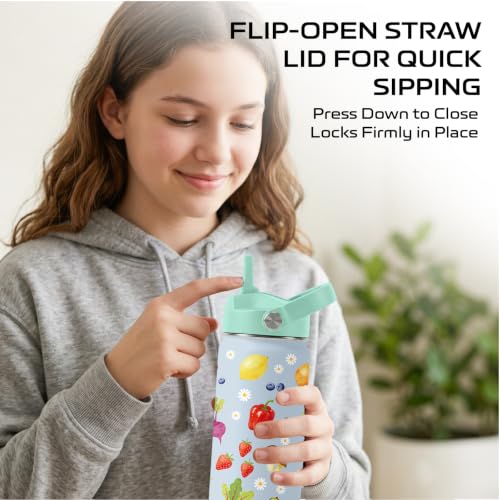 Fruit 16 oz Water Bottle with Straw – Stainless Steel Vacuum Insulated Cup, Leakproof Straw Lid, Reusable Travel Mug for Boys and Girls Outdoor Sports - color: Fruit1