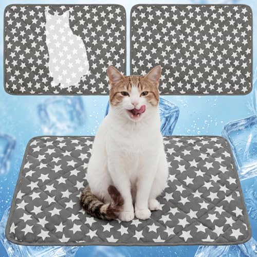 2 Pack Cat Cooling Mat 16" x 20" Self Cooling Pet Dog Pad with Color Changing Star Pattern Portable Washable Summer Rug for Cat Puppy Non-Slip Mat for Crate Indoor - size: 16" X 20"