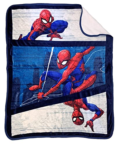 Jay Franco Marvel Spiderman City Swinger Sherpa Throw Blanket - Measures 50 x 60 inches, Kids Bedding - Fade Resistant Super Soft - color: Multi - Spiderman