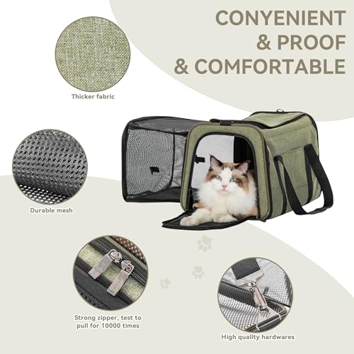 Petsfit 19"X12" X12" Expandable Pet Carrier, Square Expansion Reduces Pet Anxiety, Escape-Proof Self-Locking Zippers, 3 Easy-Access Entrances, for Cats & Small Dogs up to 18 lbs - color: Green, size: 19.0"L x 12.0"W x 12.0"H