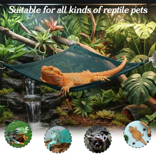2Pcs Reptile Hammock - Breathable Mesh Bearded Dragon Hammock | Lizard Tank Accessories Triangle Geckos Hammocks for Bearded Dragons Snakes Axolotls(Green)