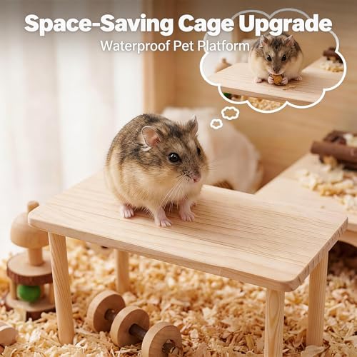 1Pcs Hamster Platform, Hamster Cage Platform, Wooden Hamster Platforms Waterproof Stand for Small Animal Habitat, Play Decor for Hamsters Squirrel Pets