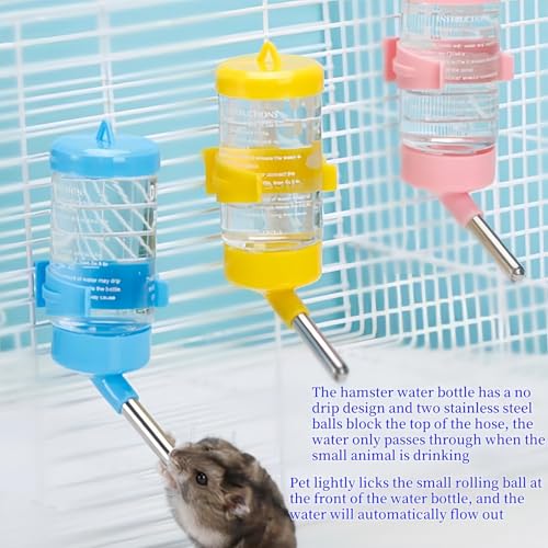 3 PCS 8.45 oz Hamster Water Bottles, No Drip Hanging Small Animal Drinking Bottles,Cage Water Bottles for Hedgehog/Squirrel/Hamster/Gerbil/Guinea Pig/Rabbit