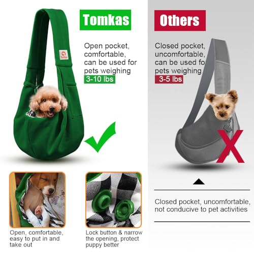 Tomkas Small Dog Cat Sling Carrier Puppy Purse Travel Wrap Soft Crossbody Pet Bag (Emerald Green, M - Classic Pocket & Classic Strap) - color: Emerald Green
