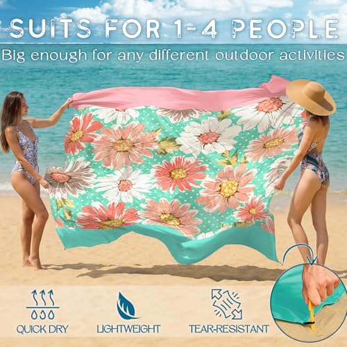 BYDOLL Beach Blanket Waterproof Sandproof,78''X81''/78''X110'' Large Sand Free Oversized Lightweight Sand Resistant Blanket, Picnic Mat for Beach Travel Camping Hiking Essentials - color: Flowers, size: 78''X81"
