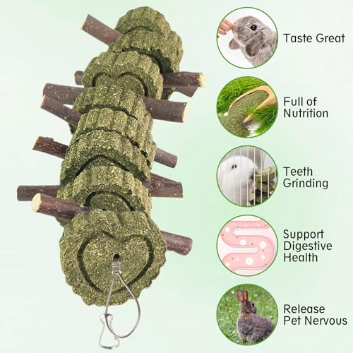 Hamiledyi 4PCS Bunny Chew Toys Rabbit Toys for Teeth Grinding Natural Fruit Sticks Organic Timothy Grass Cakes Chew Toys and Treats for Rabbit Bunny Guinea Pig Hamster Chinchilla - style: Style A