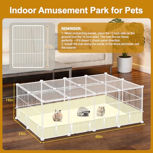 VISCOO 20 Panels Guinea Pig Cages, 48" x 24" x 16" Enclosed Rabbit Cage | Small Animal Playpen with Transparent Top & Waterproof Mat, for Bunny, Guinea Pigs, Hamsters, Metal Wire Yard Fence - color: White 20 P