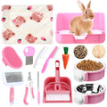 Reallnaive 15 Pcs Rabbit Starter Kit Small Rabbit Litter Box Girls Gift Animal Grooming Kit Bunny Toys Bowl Blankets with Cleaning Set for Guinea Pig Accessories(Pink) - color: Pink