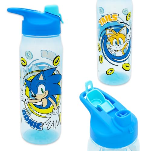 Sonic The Hedgehog Water Bottle Bundle - Video Game School Supplies Set with 20 Oz Drinking Cup, Stickers, More | Sonic Water Bottle for Kids, Boys, Girls