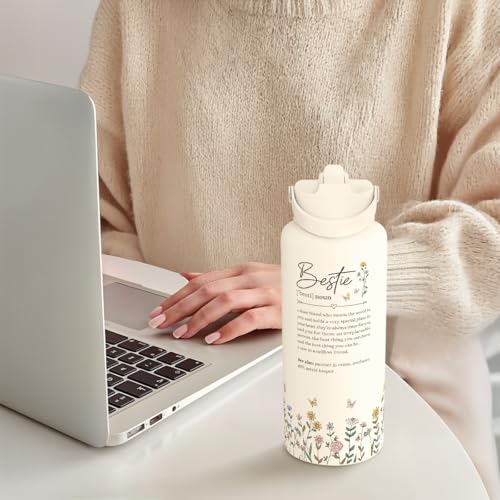 Best Friend Water Bottle 32oz Stainless Steel with Lid & Straw, Bestie Insulated Bottles for Women Girls Female Friends Sisters, Gifts Ideas for Birthday Christmas - color: Best Friend