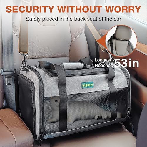 Foldable Cat Carrier 17"x11"x9.5", Soft-Sided Airline Travel Bag | Portable soft pet carrier with scratch-resistant mesh, easy top access and compact folding design for cats up to 12 lbs. - color: Gray, size: 17x11x9.5 In