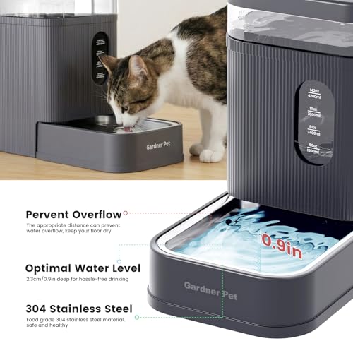 Gardner Pet 1.7 Gallon Automatic Dog Water Bowl Dispenser 6.5L Gravity Water Feeder with Stainless Steel Bowl & Maifan Stone Filter, BPA-Free for for Cats and Dogs (Grey, 1.7 Gallon) - color: Grey, size: 1.7 Gallon
