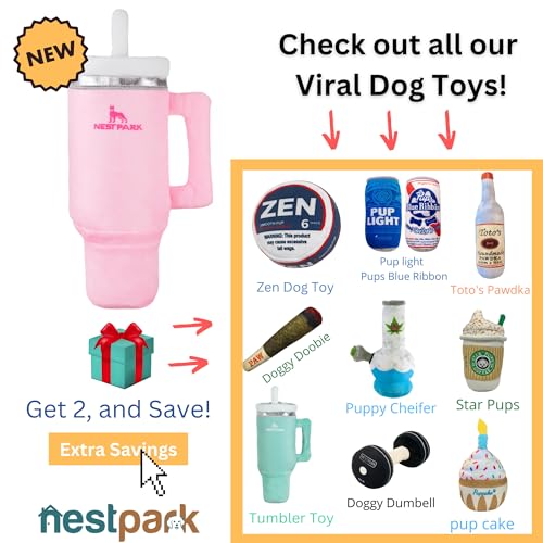 Nestpark Tumbler Cup Funny Dog Toy - Parody Plush Squeaky Crinkle Dog Toy (Pink Dusk) - color: Pink Dusk