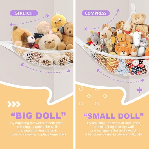 Lazebox Stuffed Animal Net Hammock for Plushie Toys, Stuffed Animal Hammock Corner for Kids' Room Decor, Ideas for Organizing Stuffy Collection, White, XL (82.6" x 43" x 43")-Pack of 2 - color: 2 Packs - White, size: XL (82.6" x 43" x 43")-Pack of 2