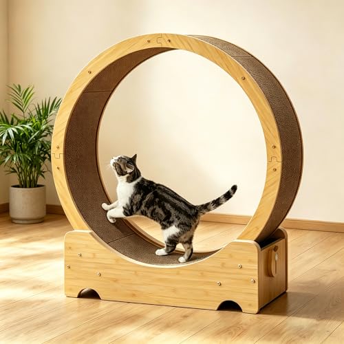 COZIWOW Cat Wheel for Indoor Cats, Cat Treadmill, Exercise Running Wheel | built-in scratching pad and locking mechanism, 34" cat exercise wheel, 8 robust positioning rollers in the base, up to 44 lbs