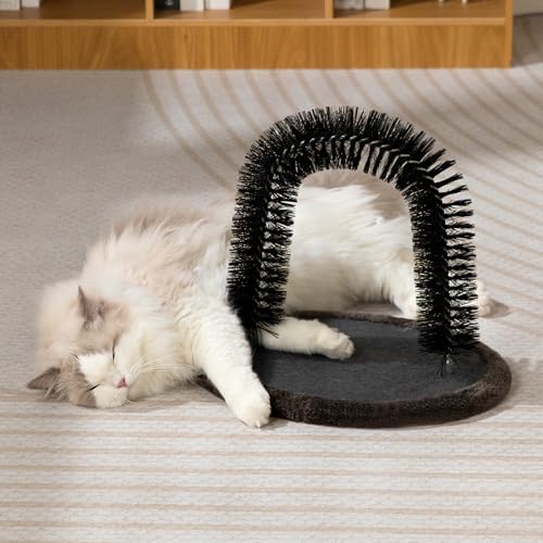 Hollypet Cat Self Back Grooming Hair Cleaner Scratcher Toy Cat Arch Brush | Cat Self Grooming Massager and Scratcher Toy Cat Arch Brush for Back Grooming, Hair Cleaner Pads - color: Dark Brown