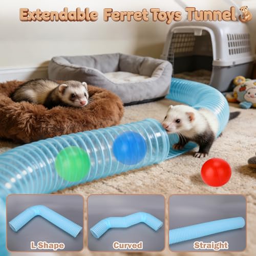 Mity rain Ferret Toys with 3 Balls Inclueded | Collapsible Tunnel Tube Accessories for Ferrets, Guinea Pigs, Hamsters, Expandable Interactive Toys Supplies for Small Pets - color: Blue, size: 1PCS