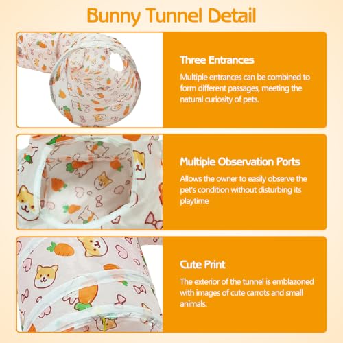 PINVNBY Large Rabbit Tunnel，Collapsible Rabbit Tunnels for Indoor Bunnies Bunny Hideout with 5 Types of Chewing Toys for Ferret Kitten Small Animals (Faucet Shape) - size: Faucet Shape