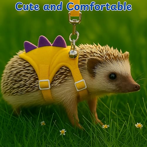 Adjustable Hedgehog Leash and Harness with Safe Bell, Dinosaur Shaped Harness Leash for Training Playing, Hamster Clothes for Ferret Guinea Pig Hamster, Hedgehog Accessories (Yellow) - color: Yellow