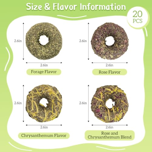 Fhiny 20 PCS Rabbit Chew Toys, Rabbit Treats with Natural Grass and Flowers, Pet Molar Grass Cakes for Guinea Pigs, Chinchillas, Hamsters and Other Small Rodents - size: 20 PCS