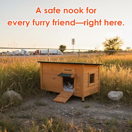 Paw Pal Outdoor Cat House，Outdoor Cat House Weatherproof, Openable Asphalt Roofs，Cat House for Cats, Rabbit, Dog, Small to Medium Pets, Insulated Cat Houses, Large Wooden Cat Houses - style: Large: 33.5" * 21.7" * 21.7"