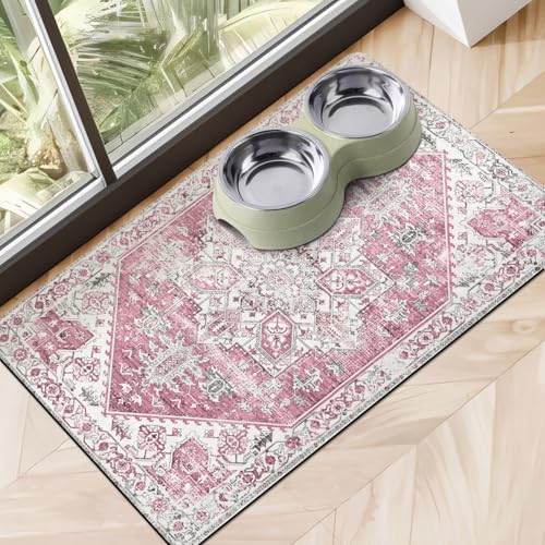 Dog Food Mats for Floors, Absorbent Dog Bowl Mat for Food and Water Dispenser Mat, Quick Dry Cat Food Mat Pet Supplies - color: Pink, size: S(12"×20")